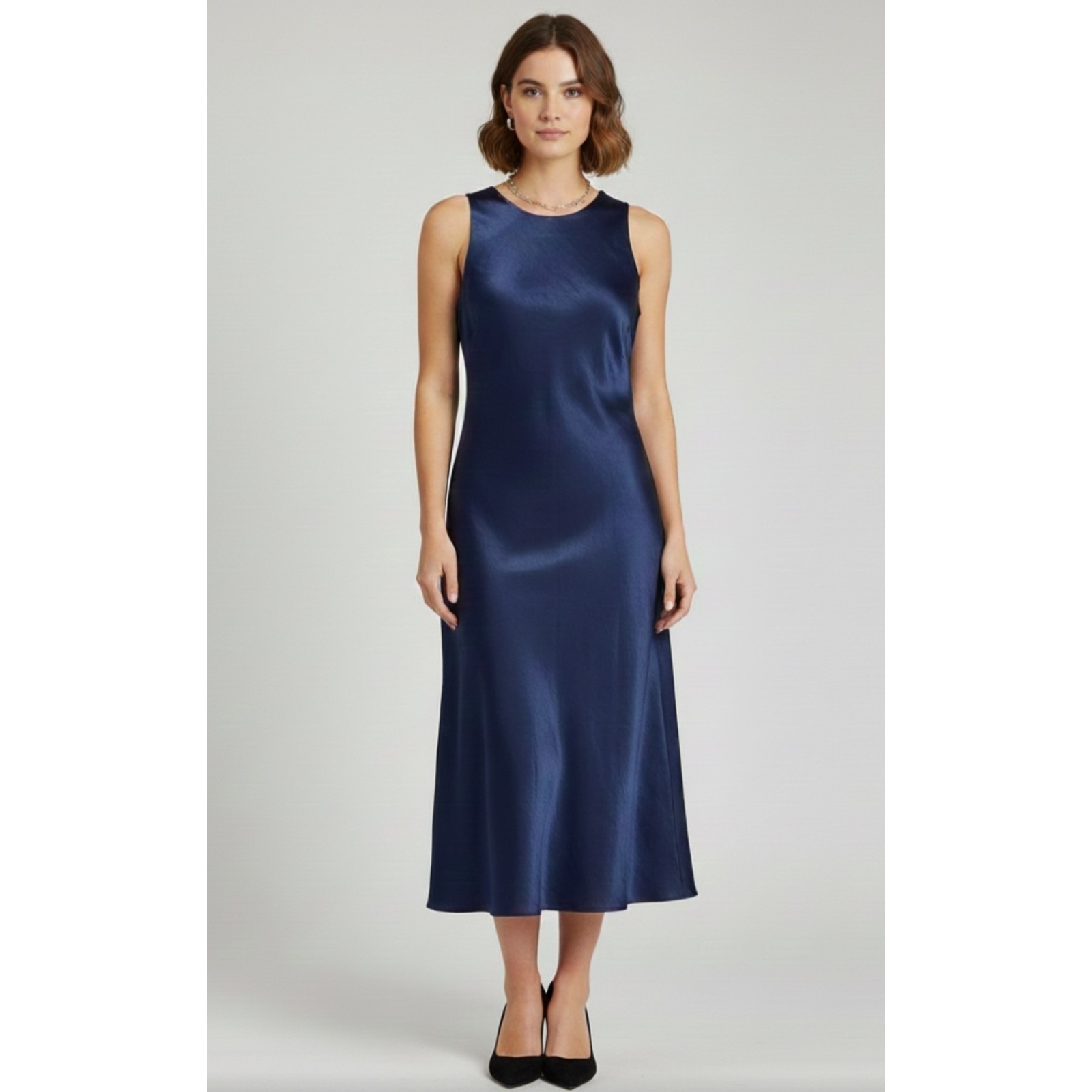 Nwt Madewell Midi Slip Dress Womens 12 Navy Blue Satin Sleeveless Ns23